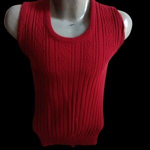 Medium Vintage Sweater Vest 1970's Red Sleeveless Knitted Argyle Lawyer Nerdo